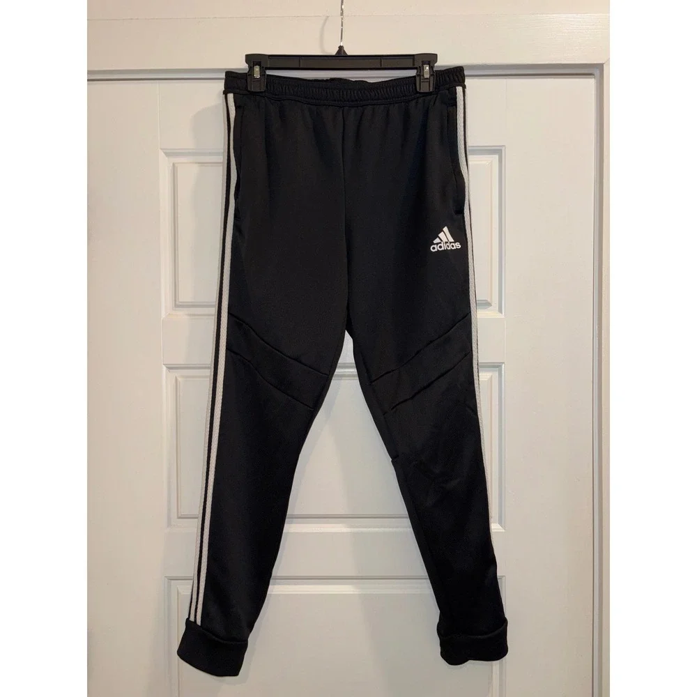 Adidas Aeroready Black Track Pants White 3-Stripe Tapered Joggers Mens Large